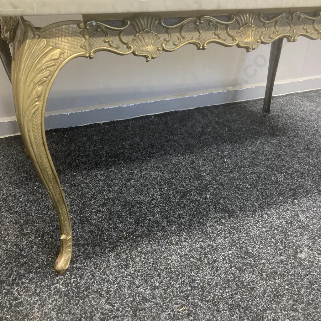 Marble Topped Occasional Table On Ornate Brass Base. H46 W87 D53cm (As Found Condition) Image 1++